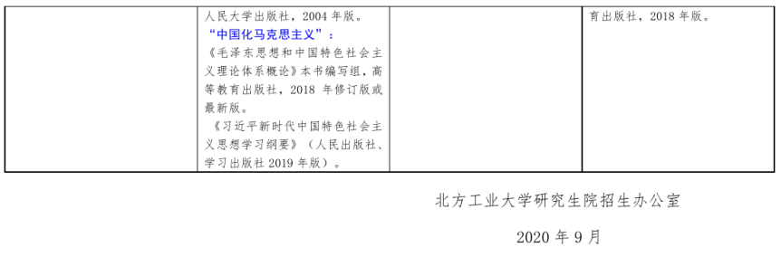 北方工業(yè)大學(xué)2021年碩士研究生考試招生自命題科目參考書目