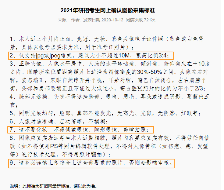 2021考研網上確認照片最新標準!你的顏值合格嗎?