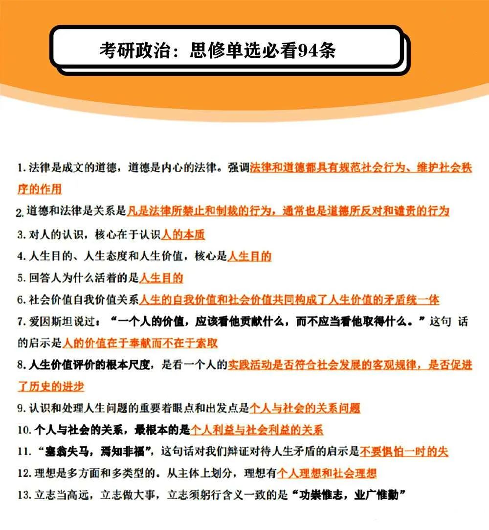 2021考研政治:思修單選必看94條
