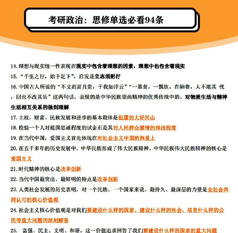 2021考研政治:思修單選必看94條