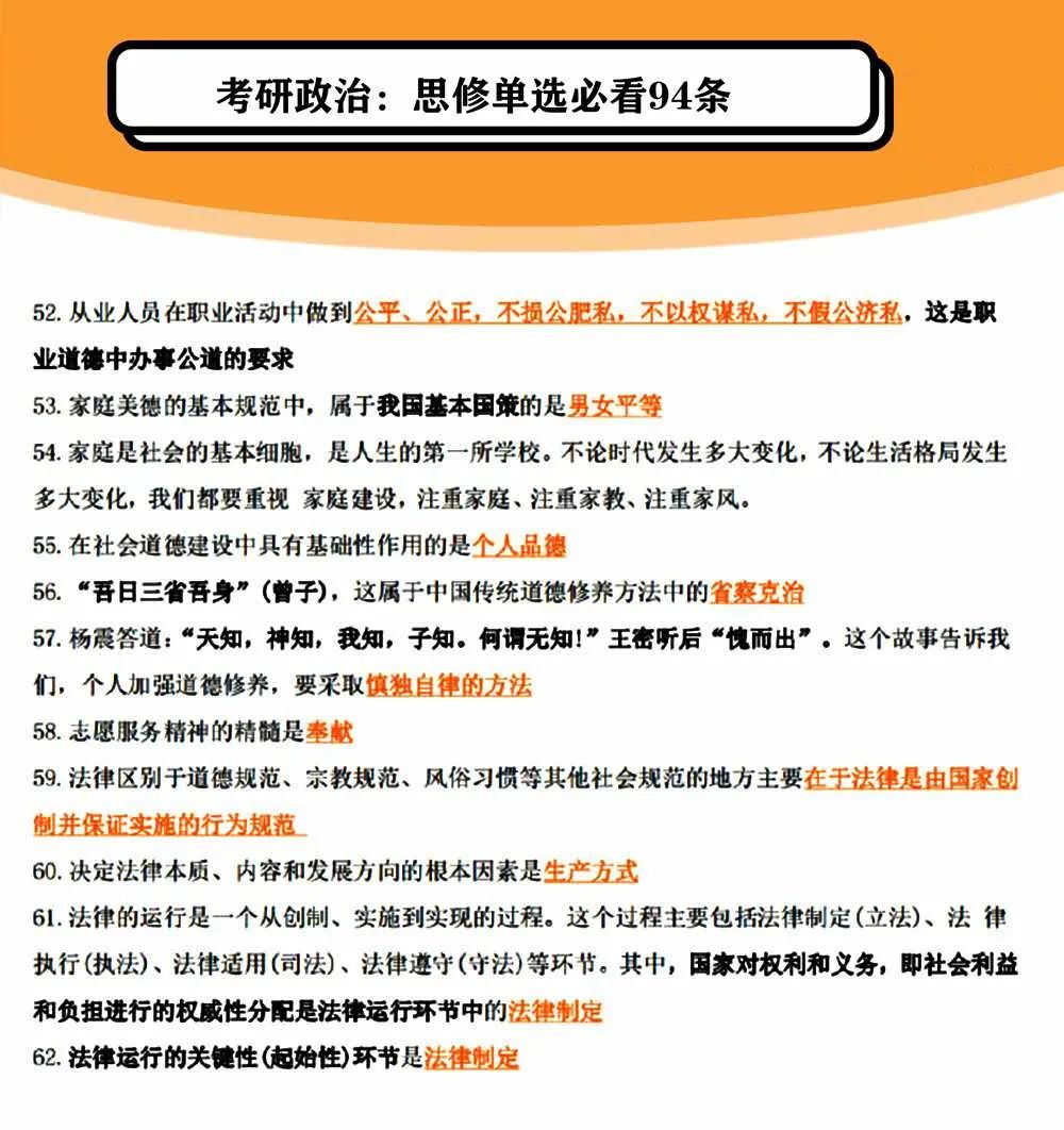 2021考研政治:思修單選必看94條